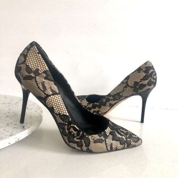 Brian Atwood Lace Pattern Lace Trim Embellishment Pumps Black Size 9 - Picture 2 of 9